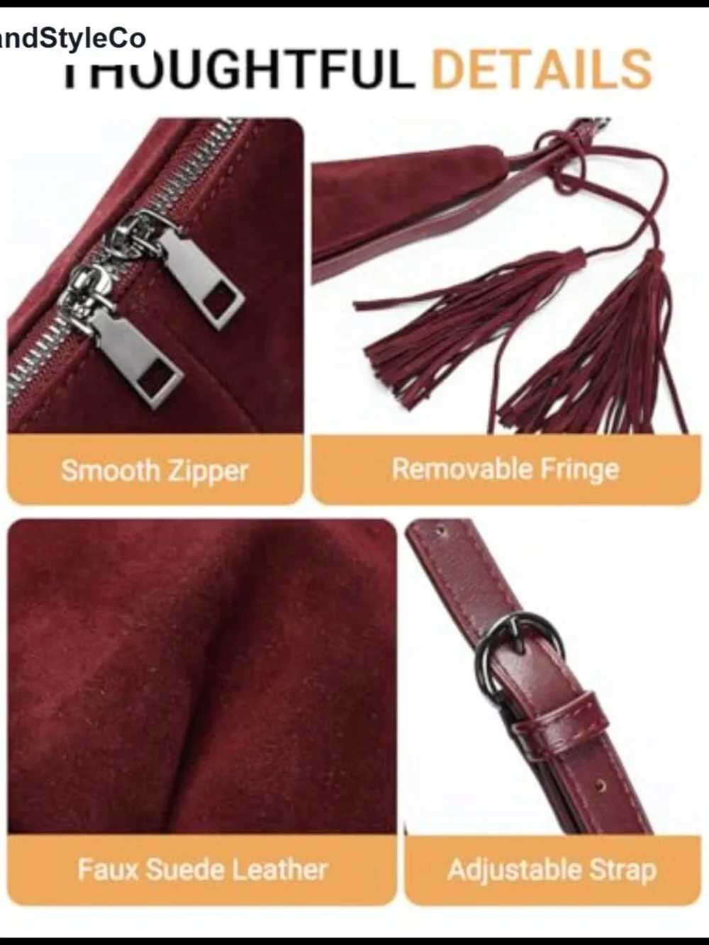 Faux Suede Tassel Slouchy Crescent Hobo Shoulder Bag for Women